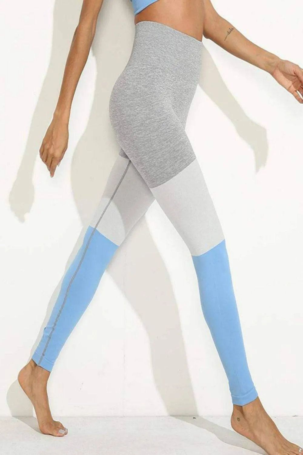 Squat Proof Patchwork Yoga Workout Set - Blue