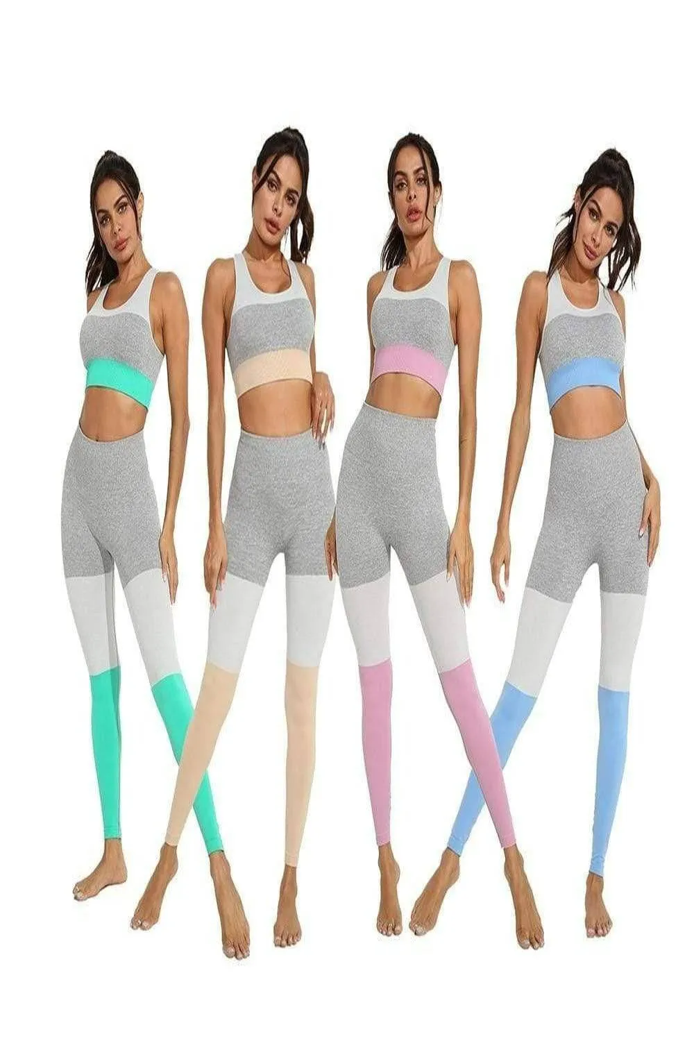 Squat Proof Patchwork Yoga Workout Set - Blue