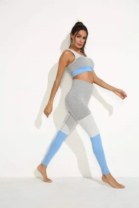 Squat Proof Patchwork Yoga Workout Set - Blue