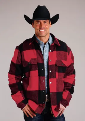 Stetson Mens Buffalo Plaid Red/Black Wool Blend Coat