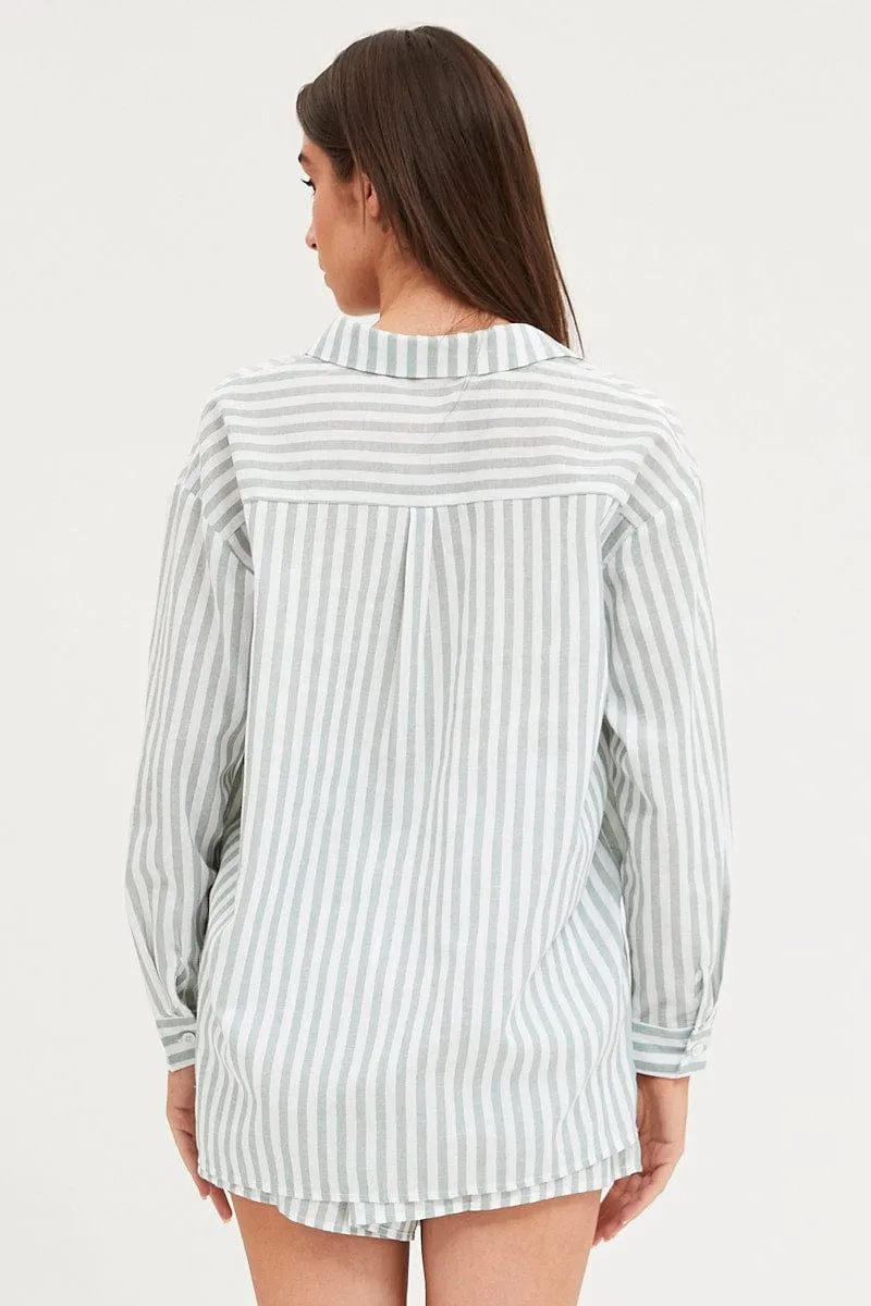 Stripe Â Linen Pajamas Set Long Sleeve