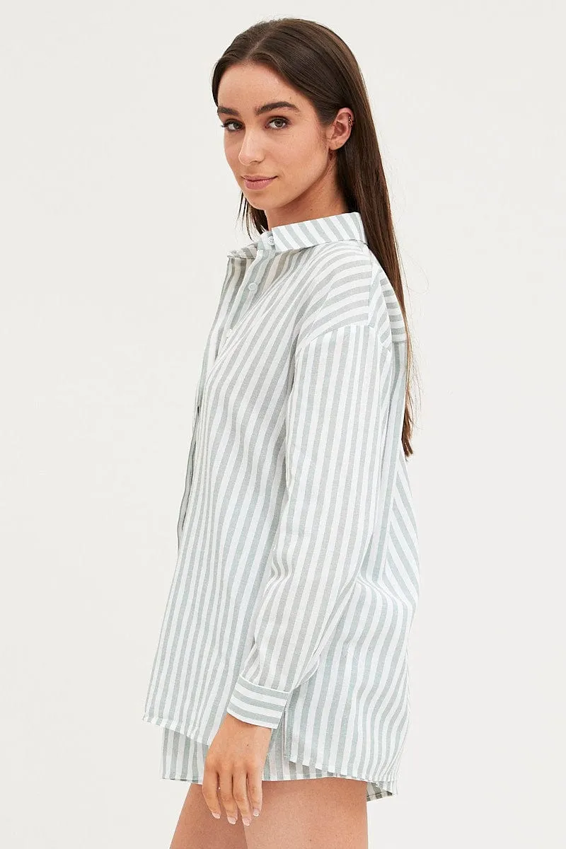 Stripe Â Linen Pajamas Set Long Sleeve