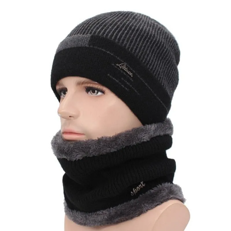 Striped Beanie with Optional Neck Pullover