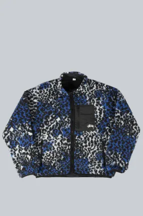 STUSSY SHERPA REVERSIBLE JACKET BLUE LEOPARD