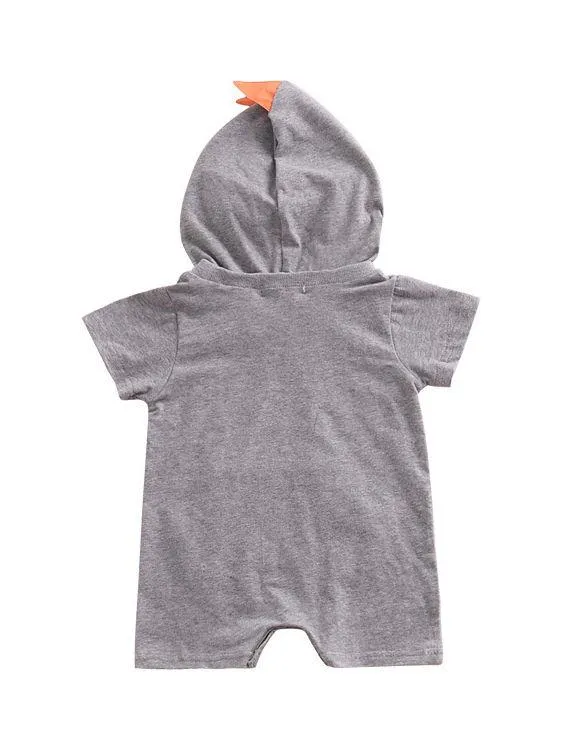 Summer Dinosaur Pattern Hoodie Baby Unisex Romper with Pocket Short Sleeve Playsuit