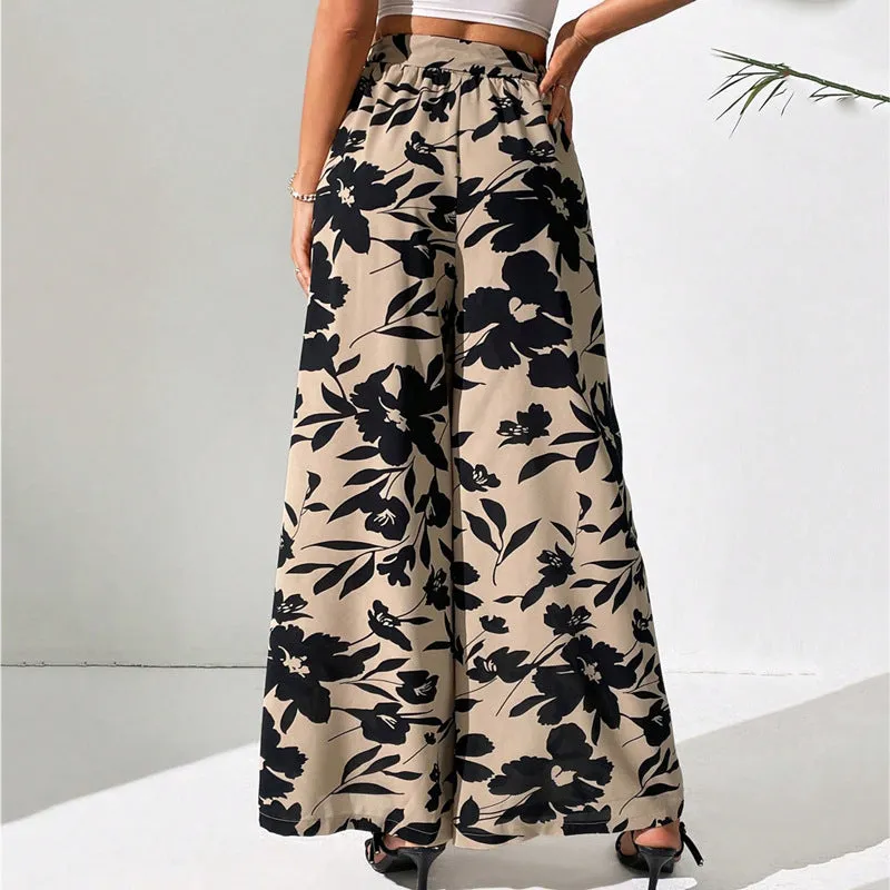 Summer New Fashion Lace-up High Waist Wide Leg Pants