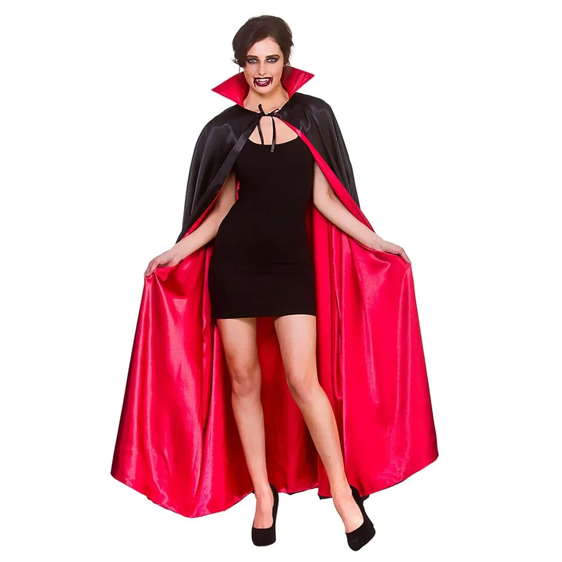 Super Deluxe Black Satin Vampire Cape Red Lining 80/140cm