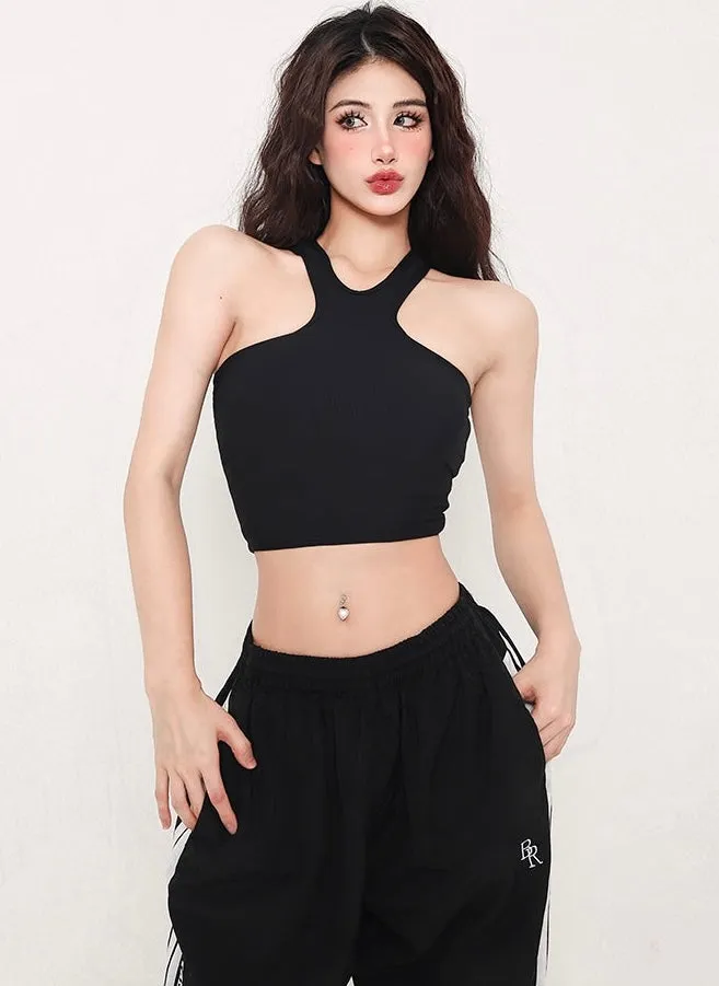 Tatia Solid Color Slim Halter Sleeveless Cropped Top