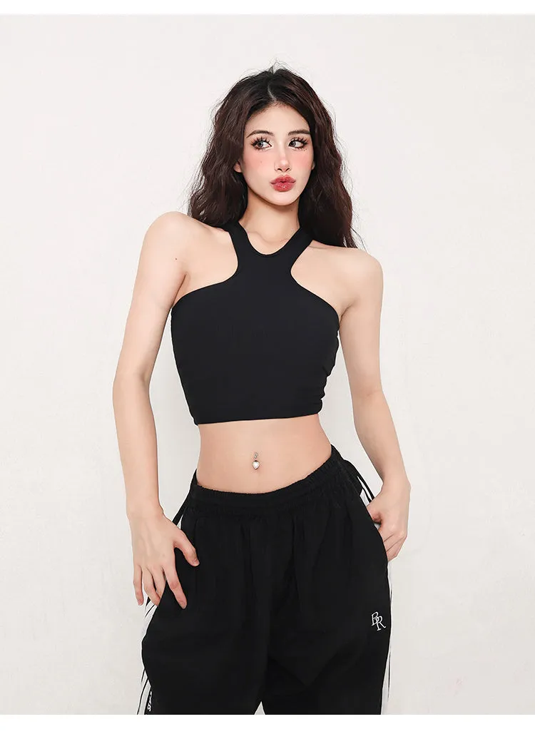 Tatia Solid Color Slim Halter Sleeveless Cropped Top