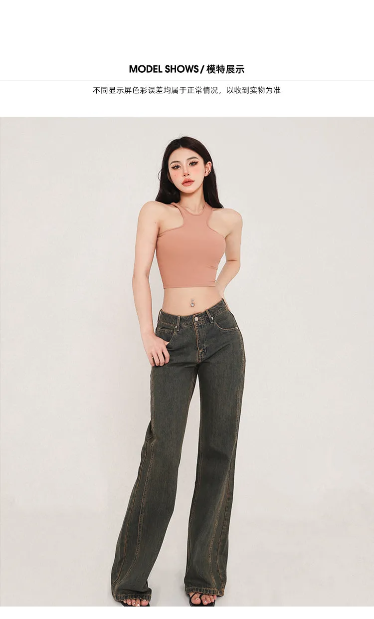 Tatia Solid Color Slim Halter Sleeveless Cropped Top