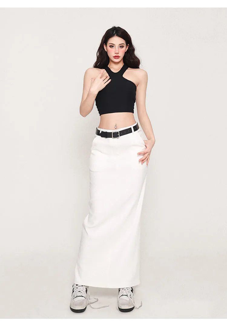 Tatia Solid Color Slim Halter Sleeveless Cropped Top