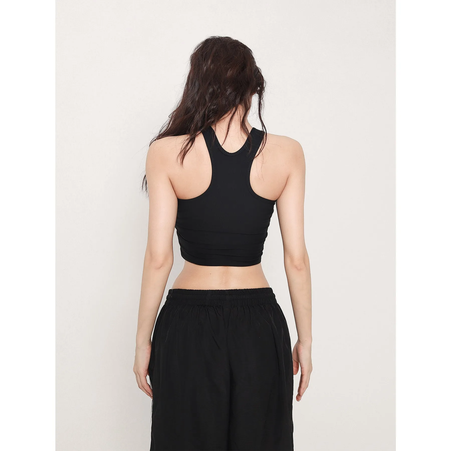 Tatia Solid Color Slim Halter Sleeveless Cropped Top