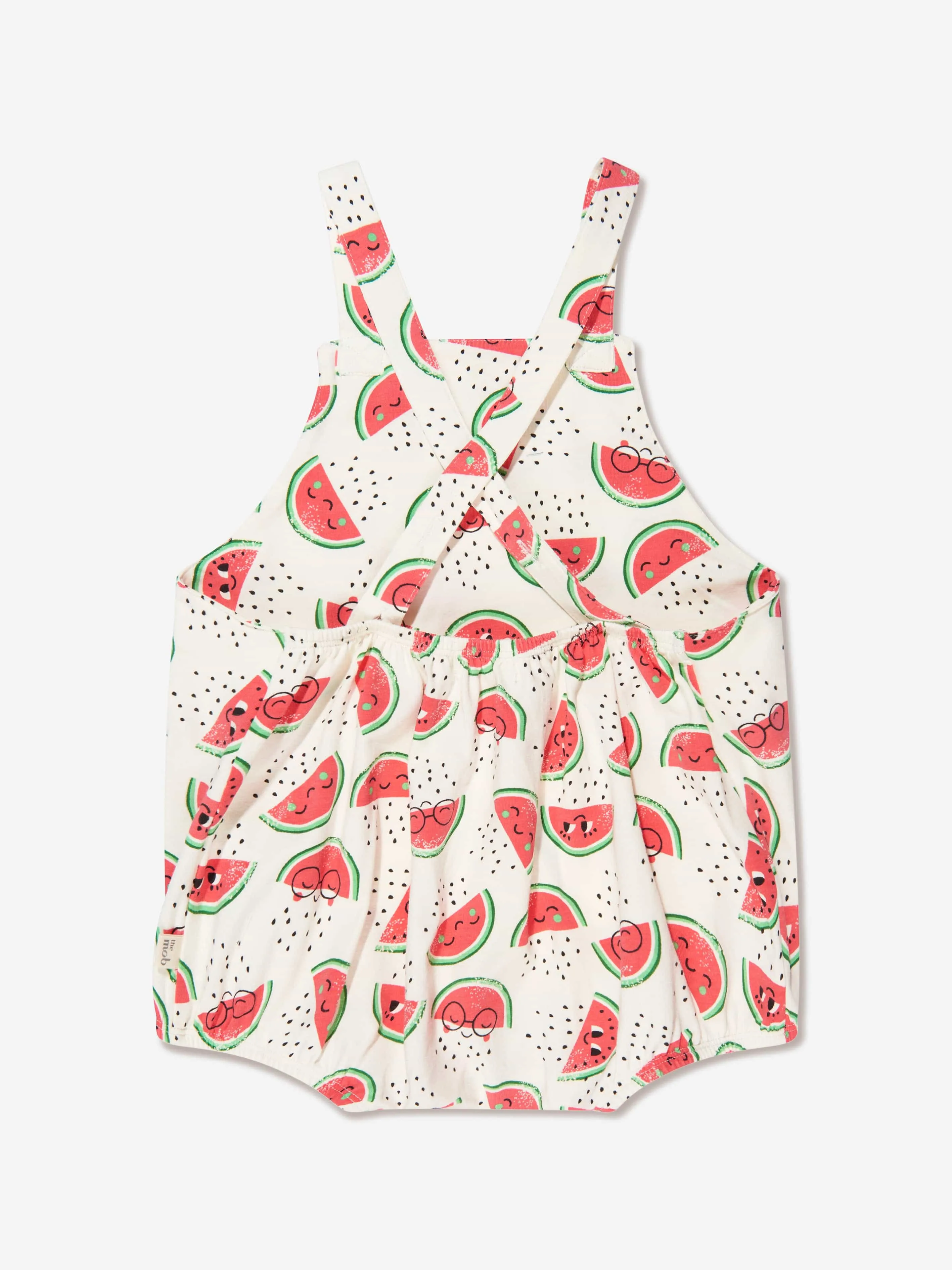 The Bonnie Mob Baby Girls Organic Cotton Watermelon Bubble Romper in Ivory