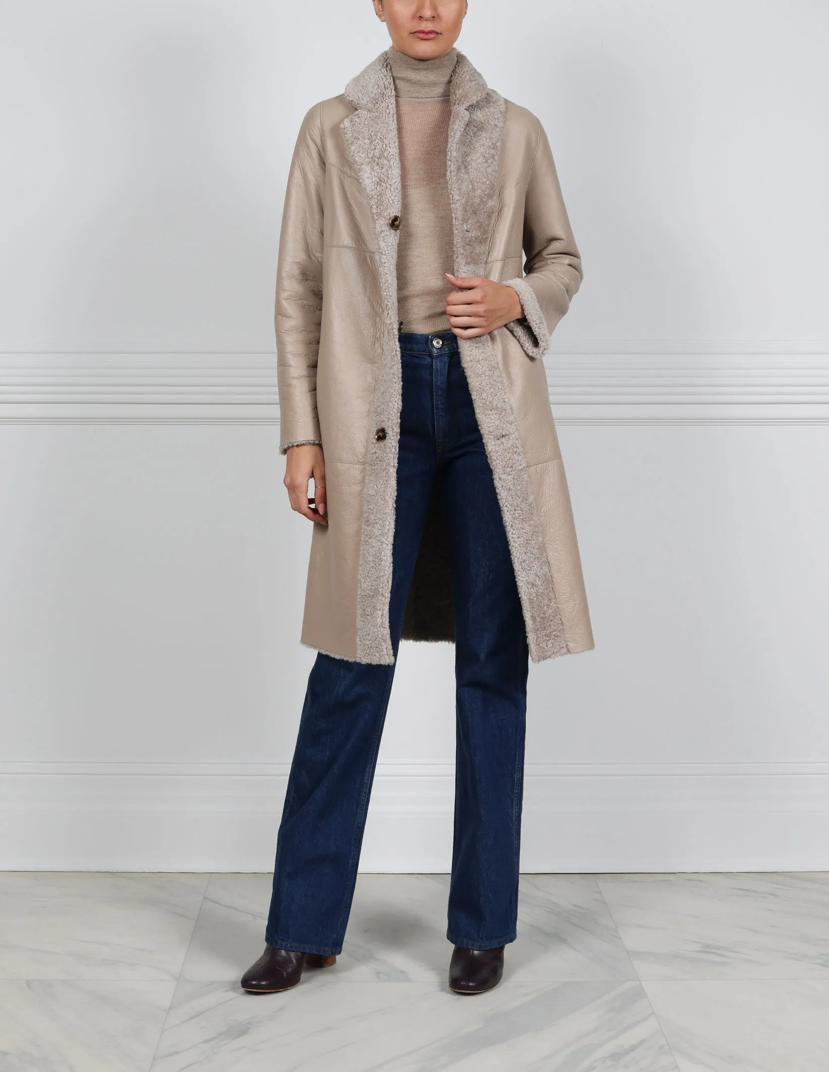 The Landen Button Down Shearling Coat