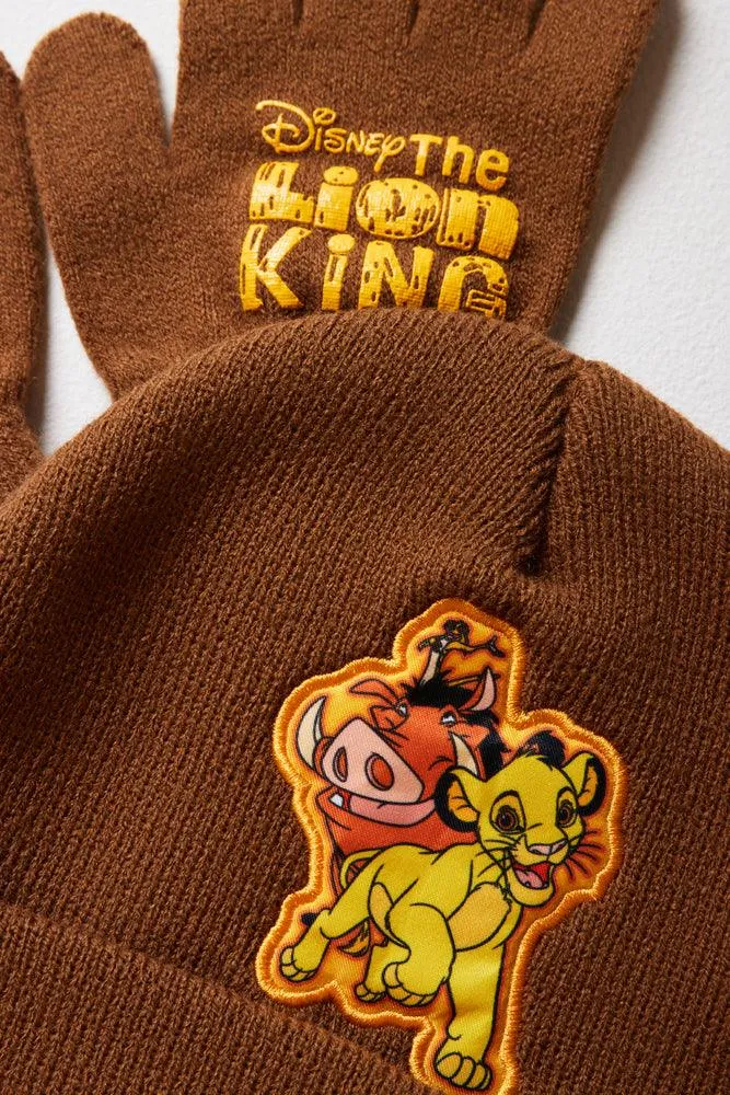 The Lion King Beanie & Gloves Set Brown