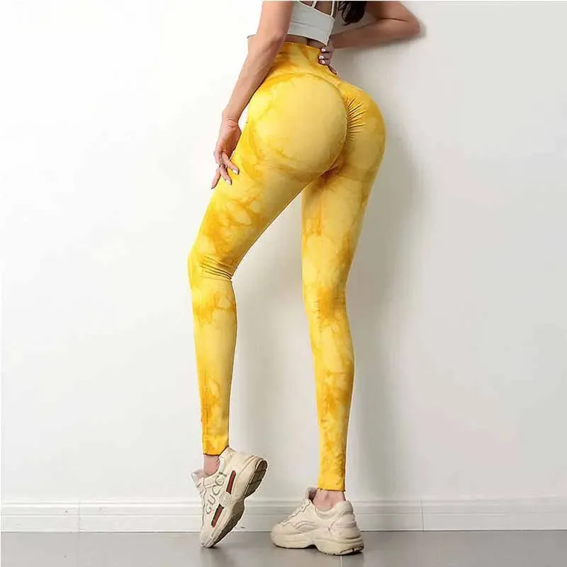 Tie Dye Printed Leggings for Women Push Up Sports Fitness Yoga Pants High Waist Seamless Slim Leggings