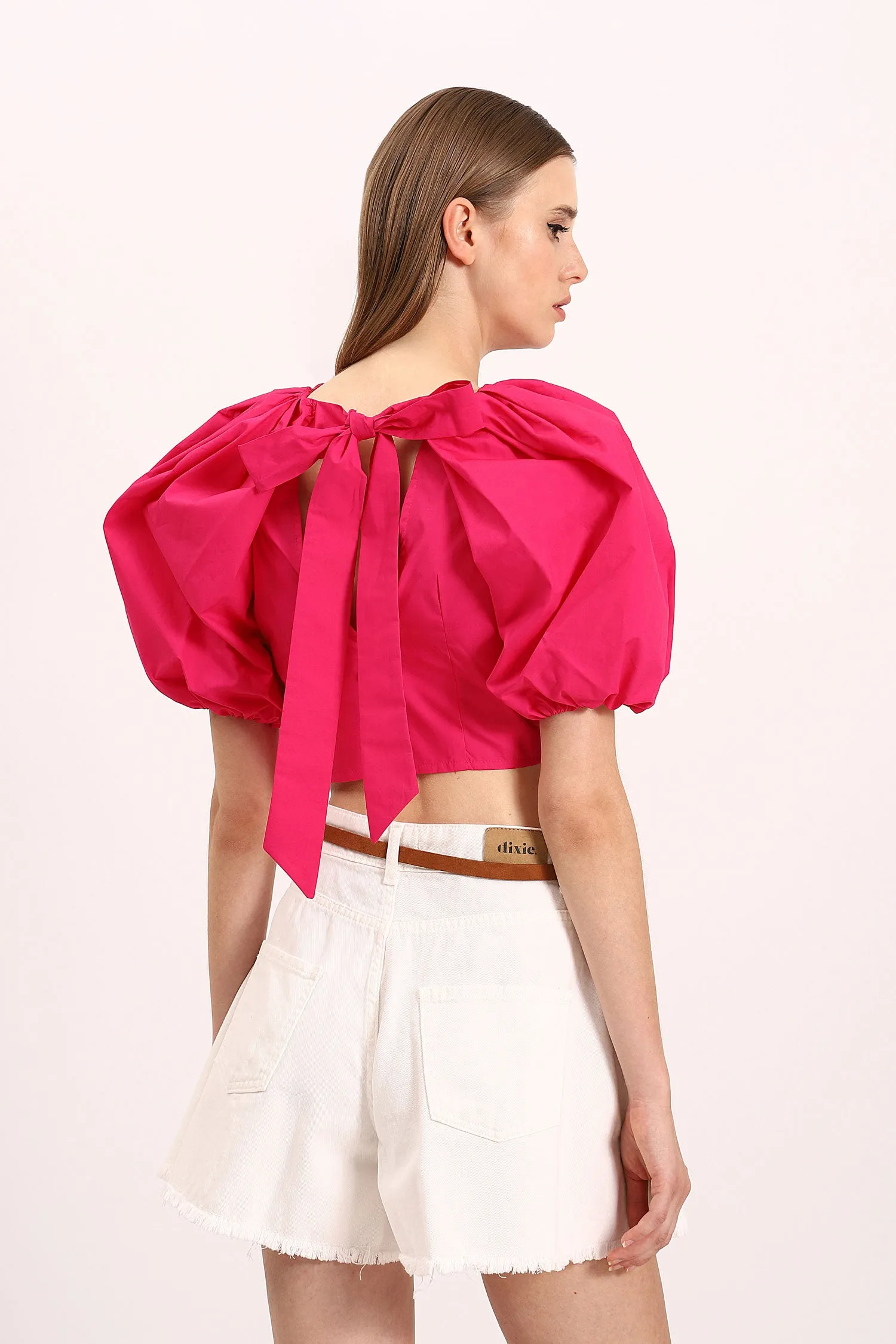 Top with Puffed Sleeves and open back