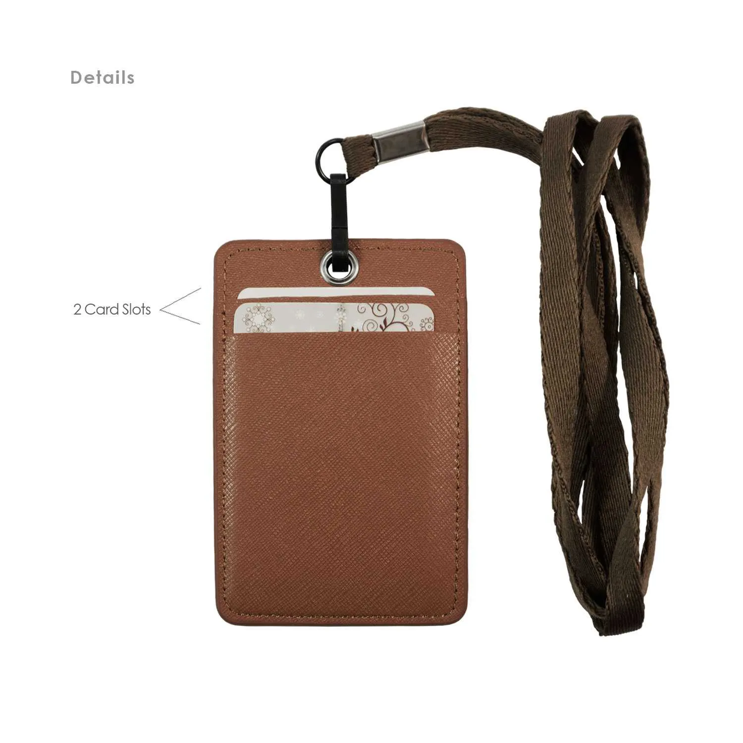 Unisex ID & Credit Cards Holder Wallet with Lanyard - Brown