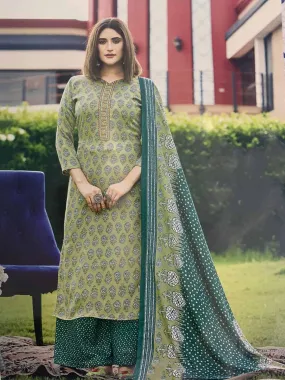 Unstitched Green Winter Pashmina Woolen Suits for Ladies