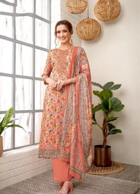 Unstitched Pashmina With Embroidery Peach Winter Suit