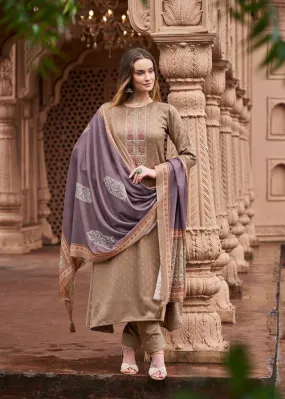 Unstitched Winter Woollen Light Brown Pashmina Suits Materials