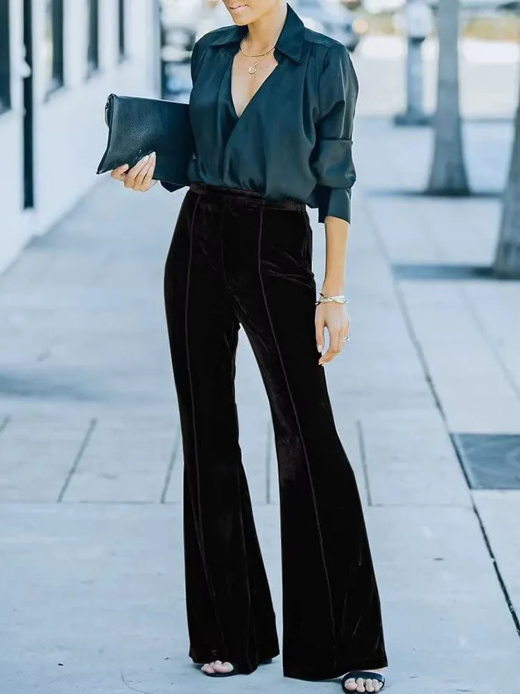 Velvet FlAre High Waist Long Pants