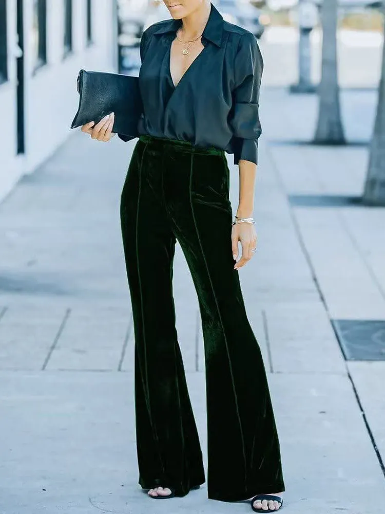 Velvet FlAre High Waist Long Pants