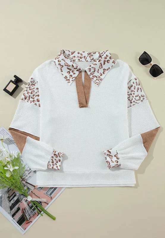 Waffle-Knit Leopard Johnny Collar Long Sleeve Top | Fashion Trends | Winter Fashion