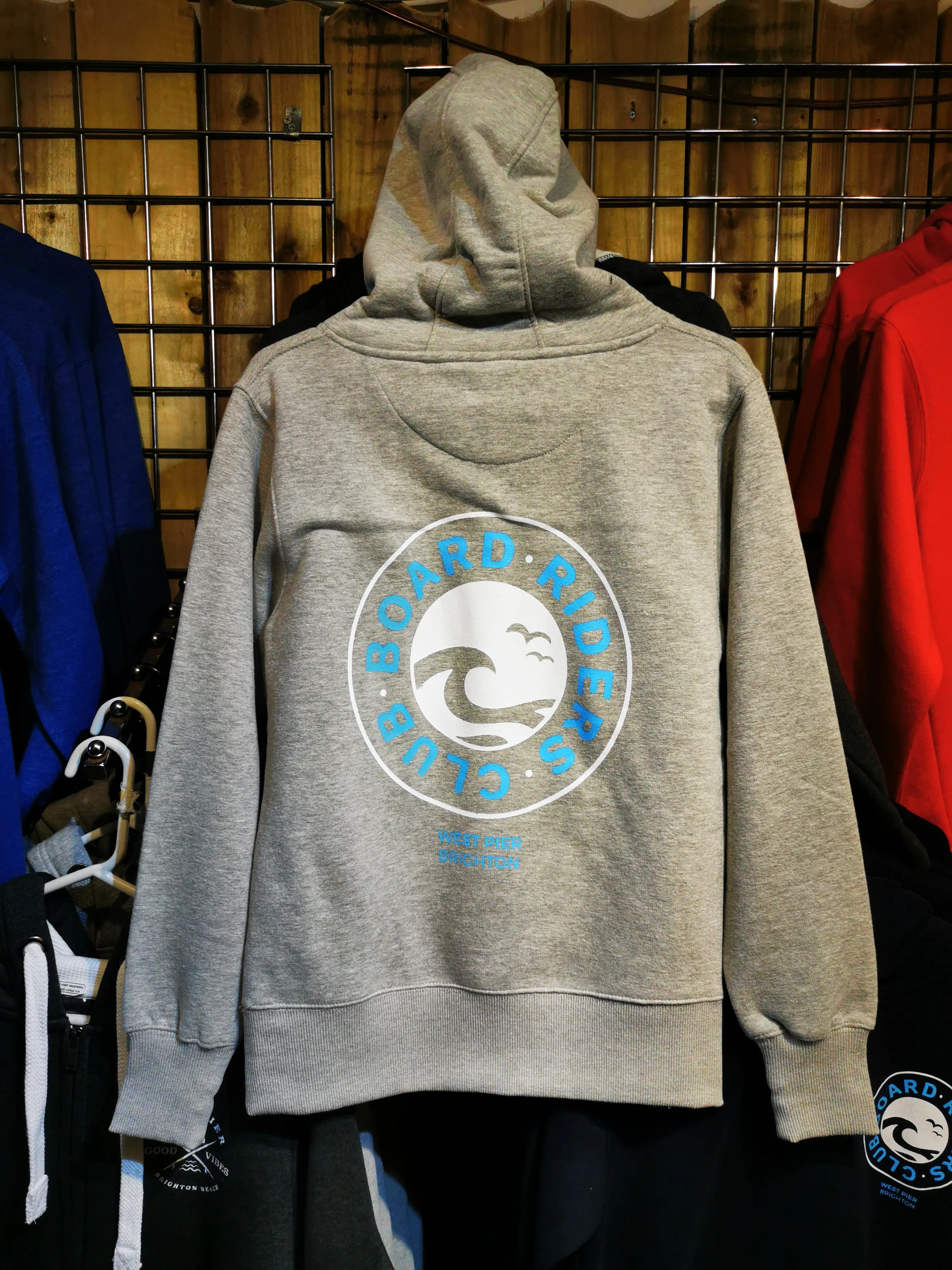 West Pier Hoodie - 'Board Riders Club' Circular Logo - Light Grey