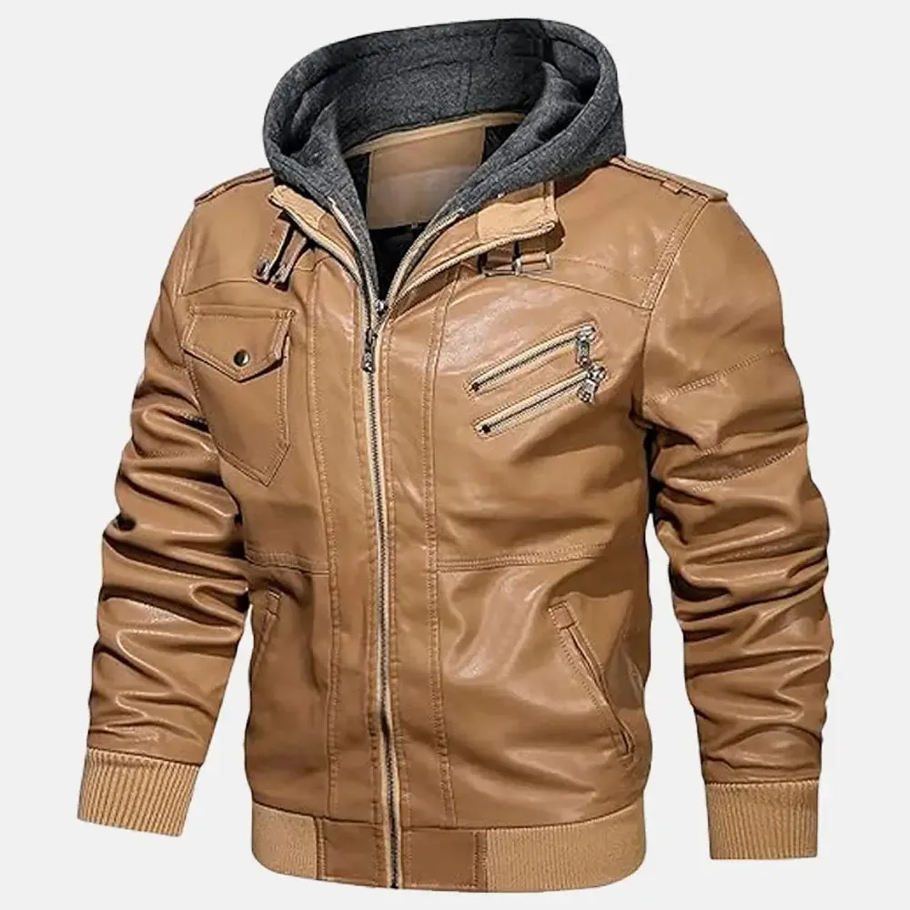 Wilderness Removable Hooded Leather Jacket