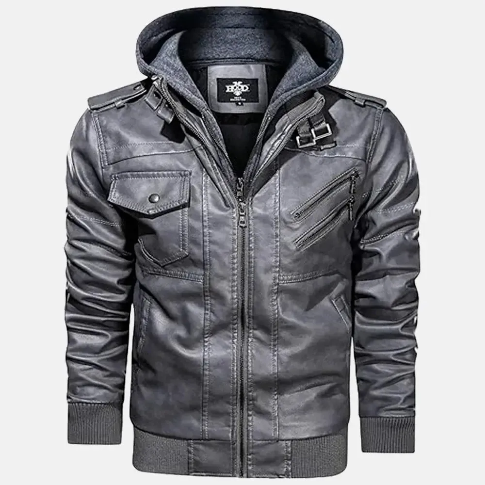 Wilderness Removable Hooded Leather Jacket