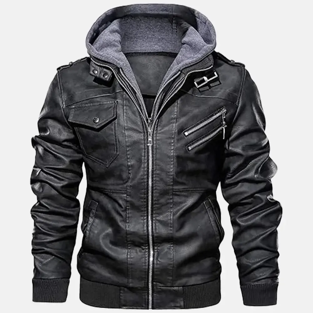 Wilderness Removable Hooded Leather Jacket