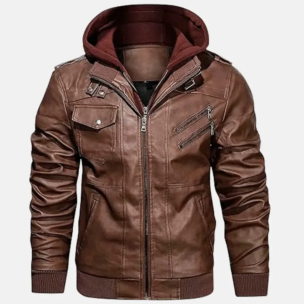 Wilderness Removable Hooded Leather Jacket