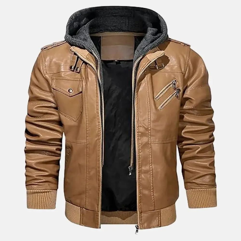 Wilderness Removable Hooded Leather Jacket