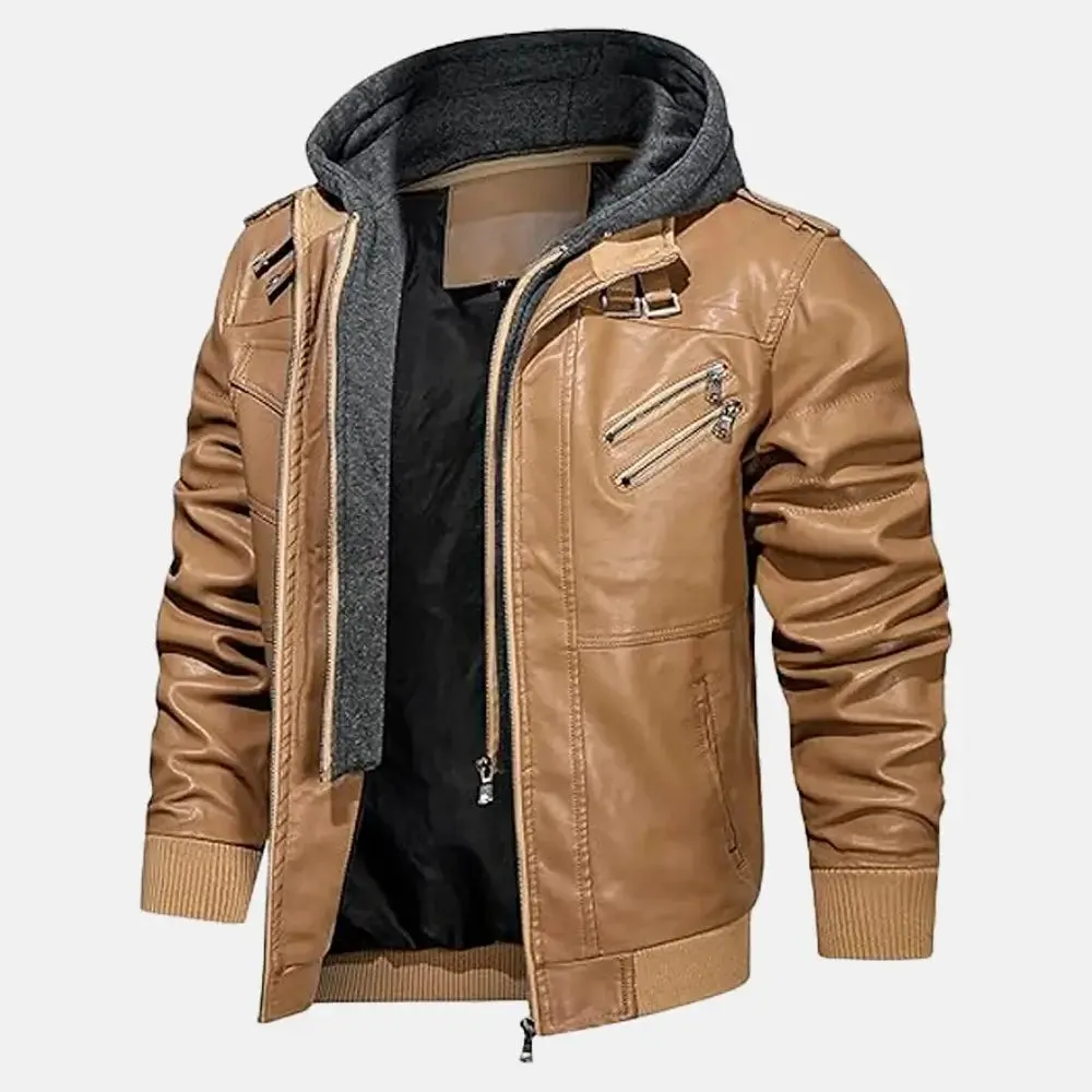 Wilderness Removable Hooded Leather Jacket