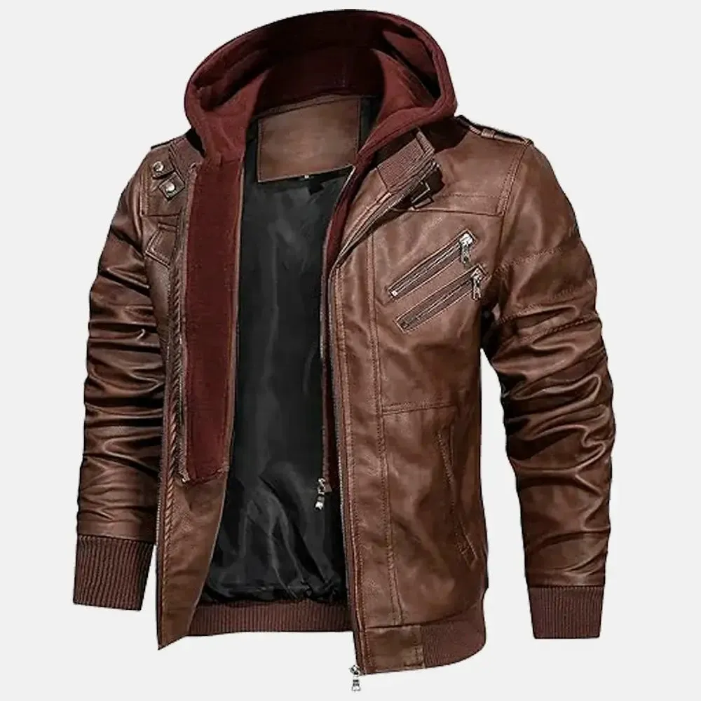 Wilderness Removable Hooded Leather Jacket