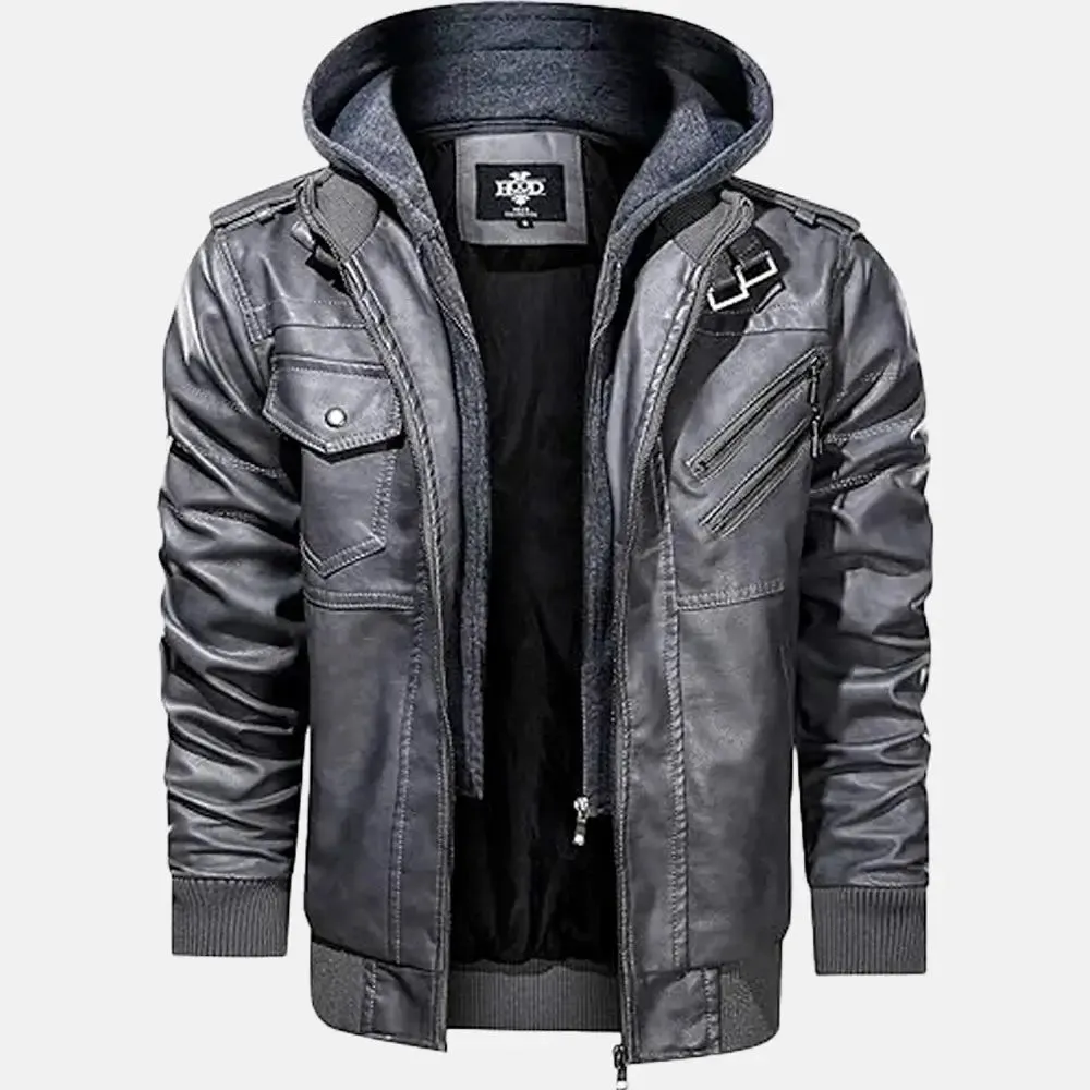 Wilderness Removable Hooded Leather Jacket