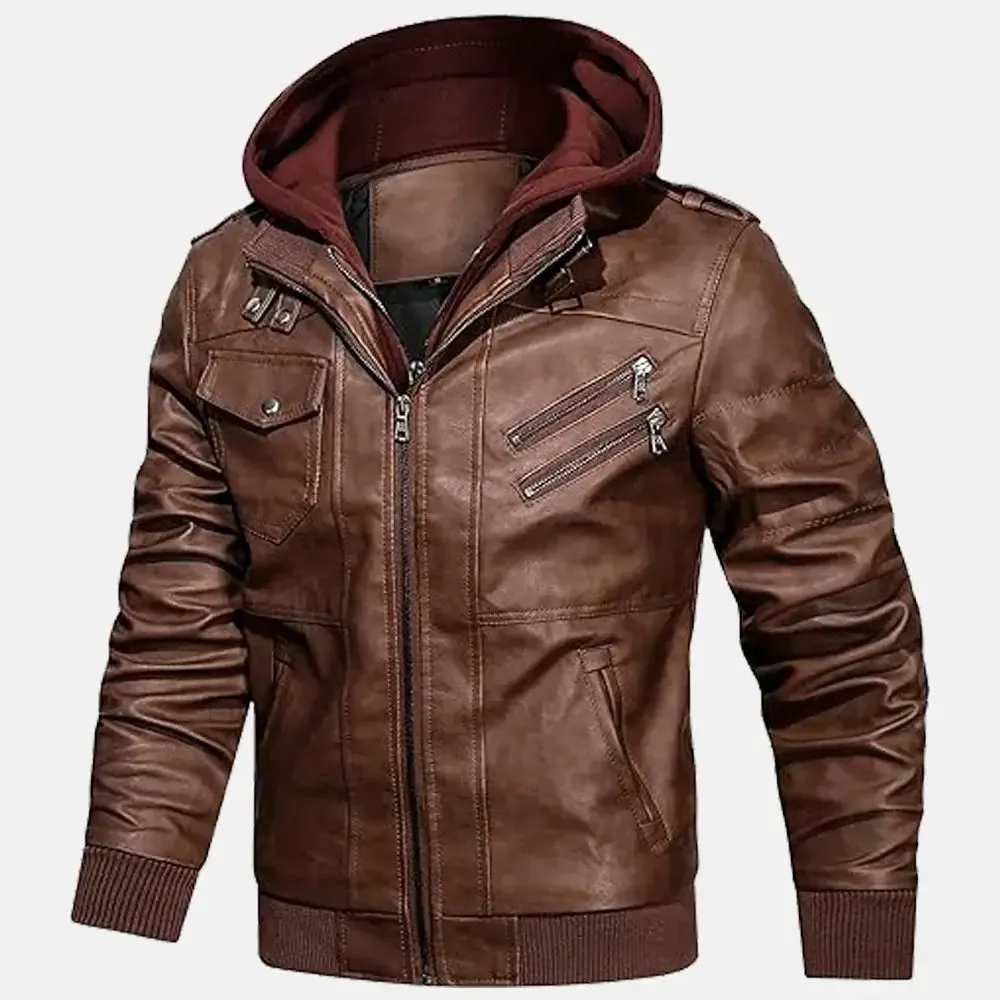 Wilderness Removable Hooded Leather Jacket