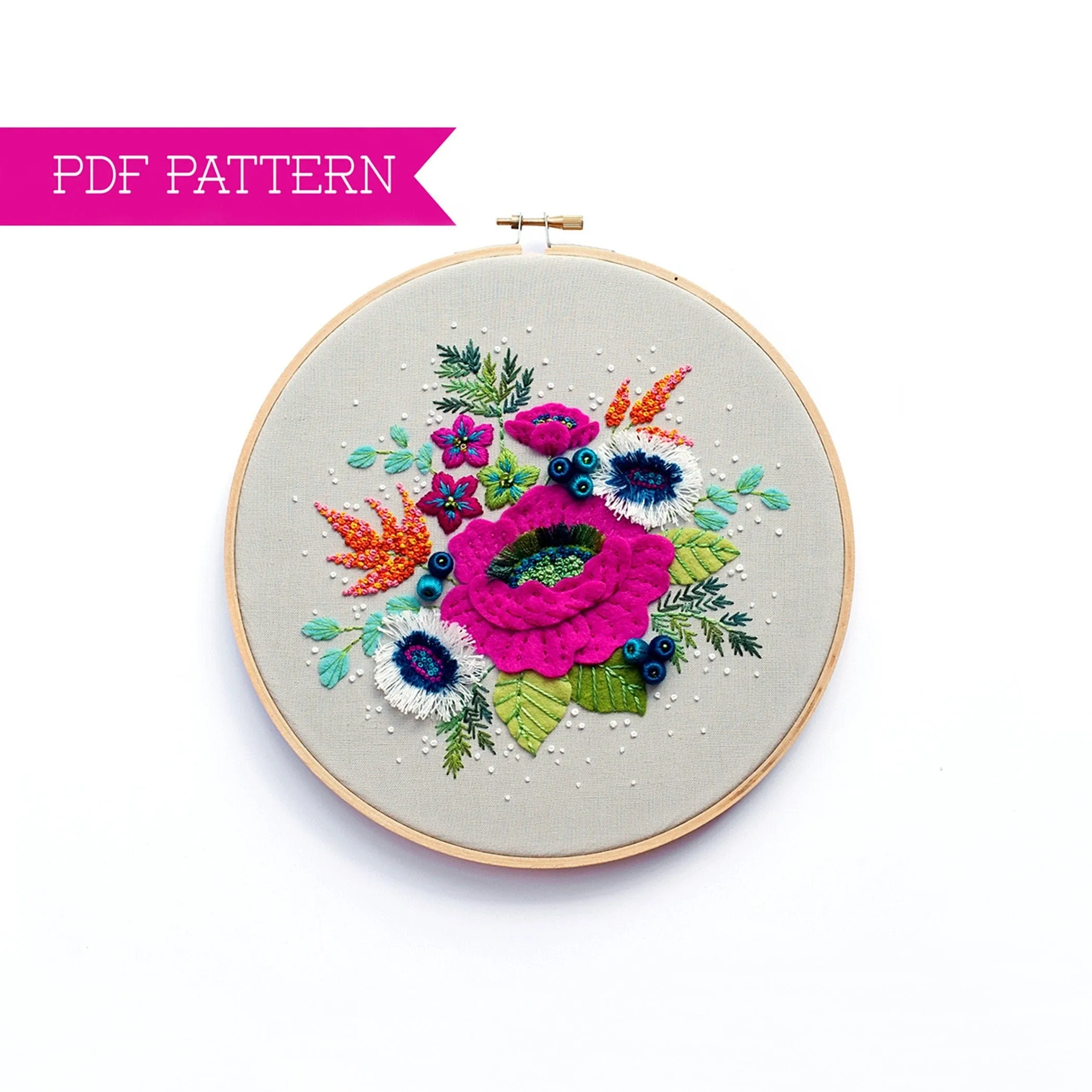 Winter Bouquet Embroidery PDF Pattern