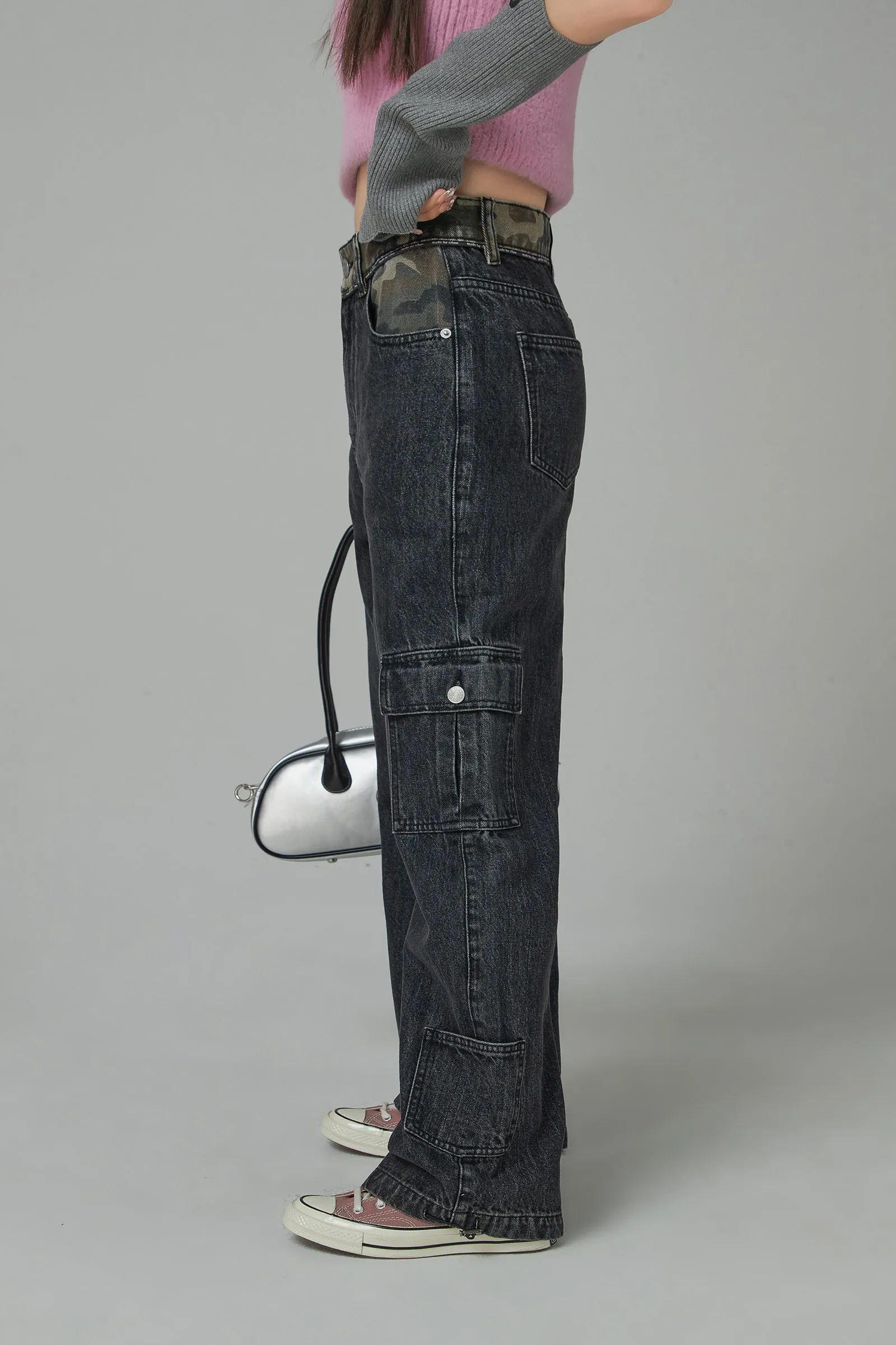 Winter Roadtrip Cargo String Straight Denim Jeans