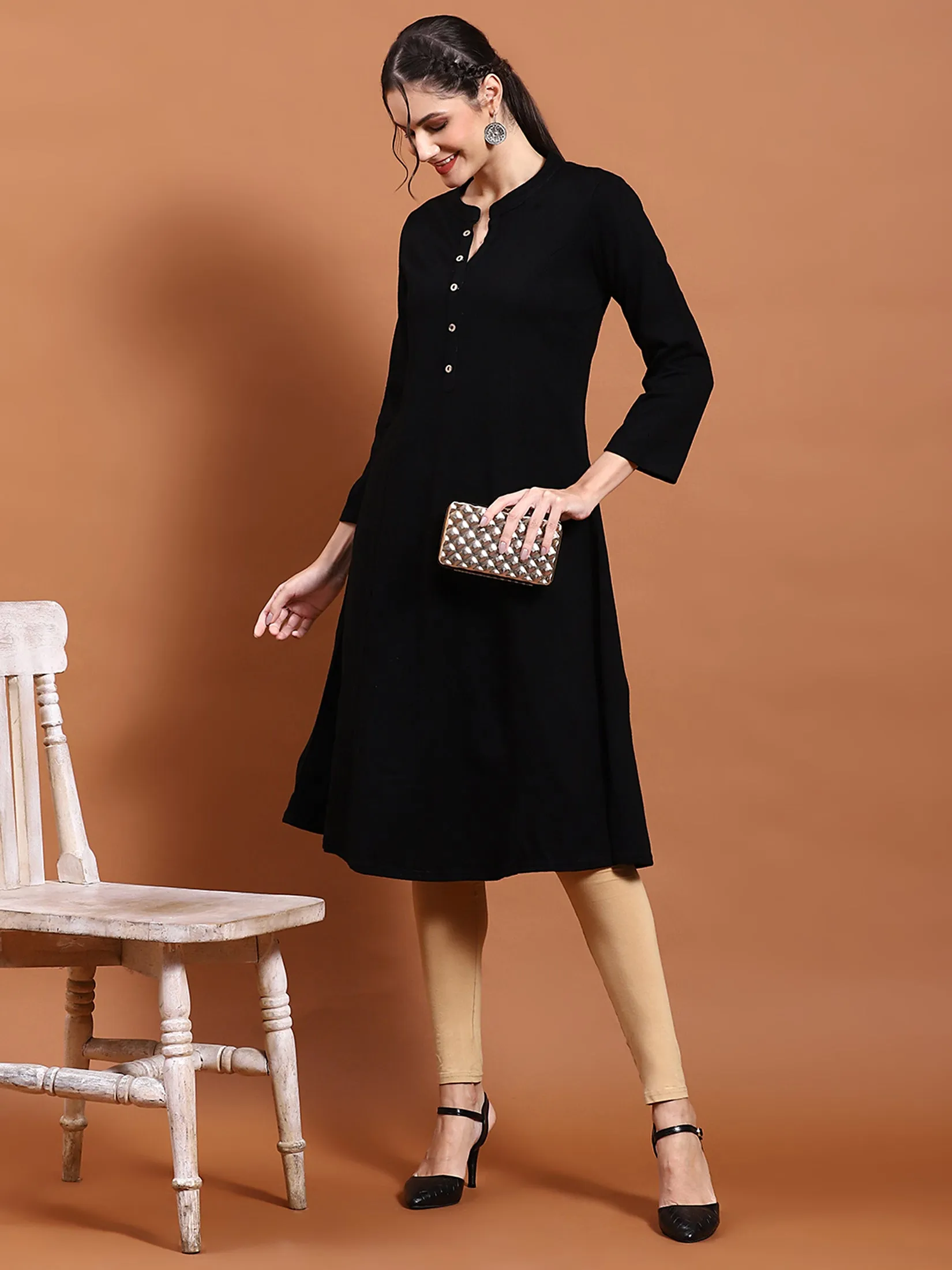 Winter Women Black Solid Kurta