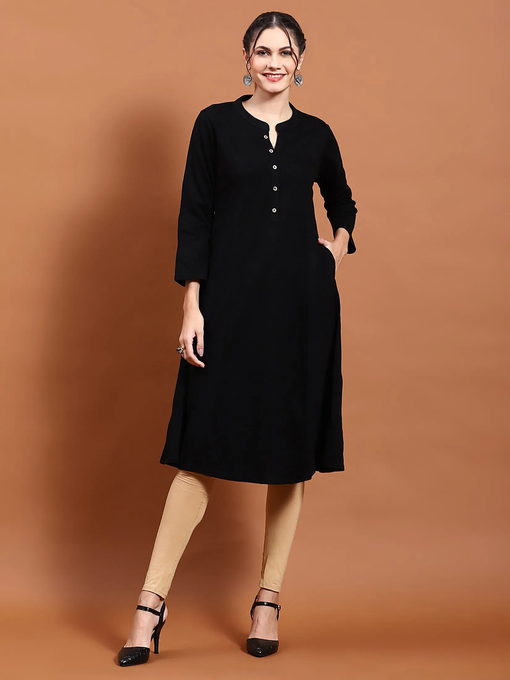 Winter Women Black Solid Kurta