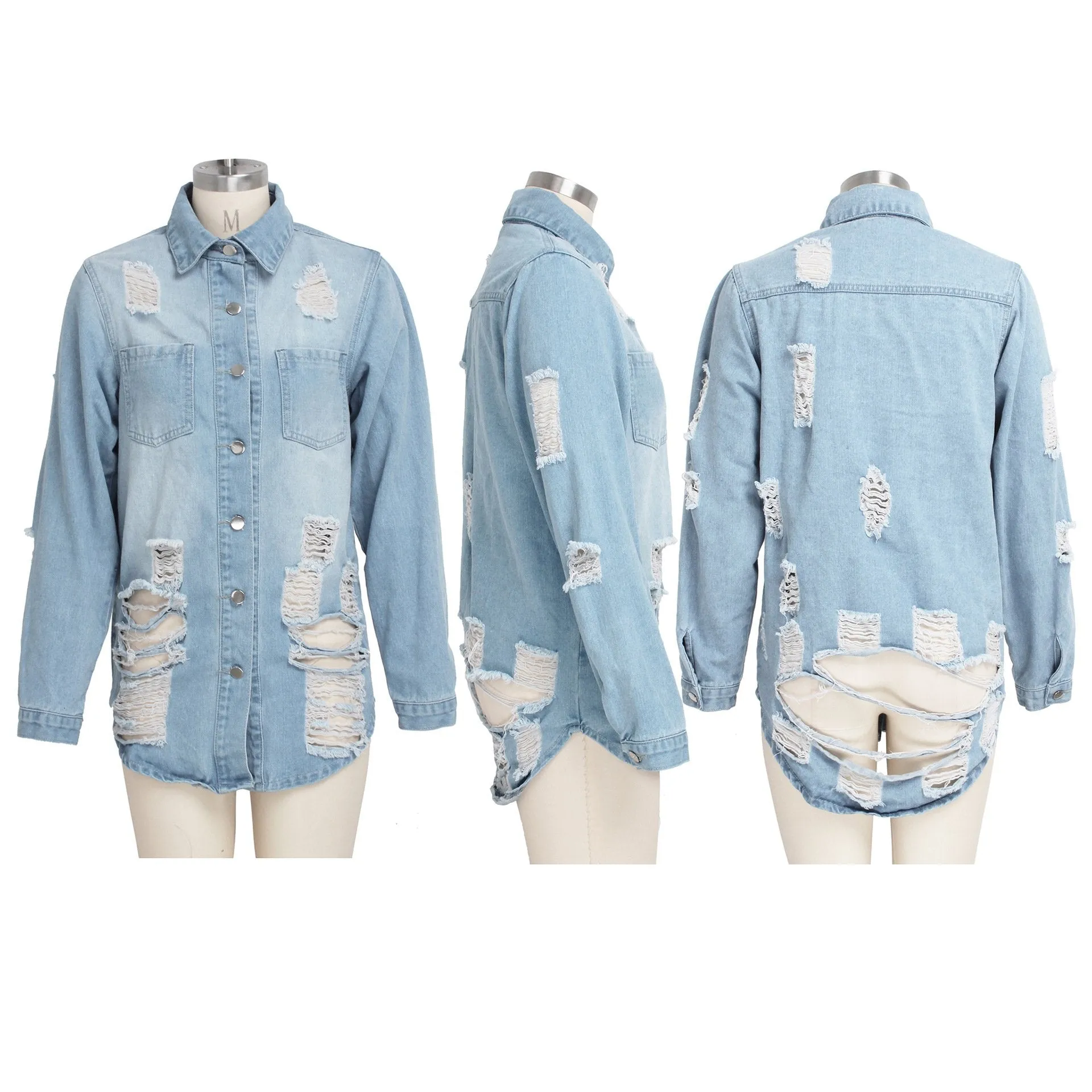 Women fashion turn-down collar hollow denim coats & jackets