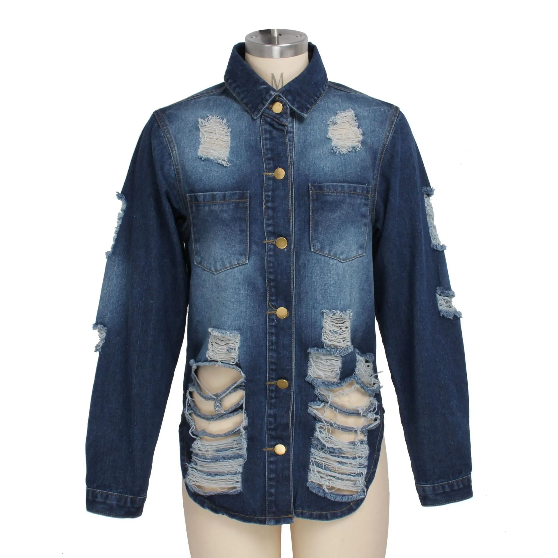 Women fashion turn-down collar hollow denim coats & jackets