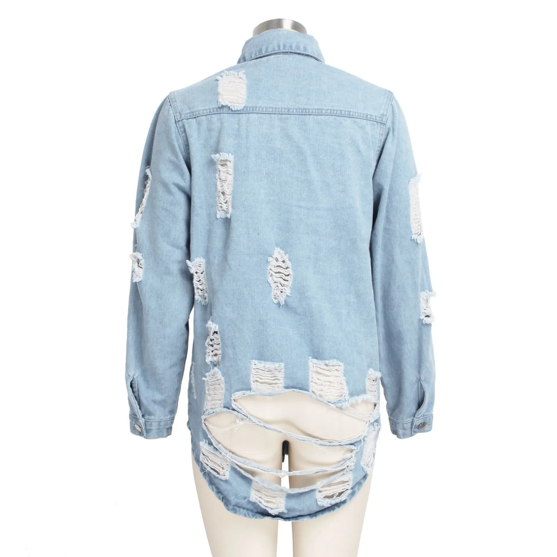 Women fashion turn-down collar hollow denim coats & jackets