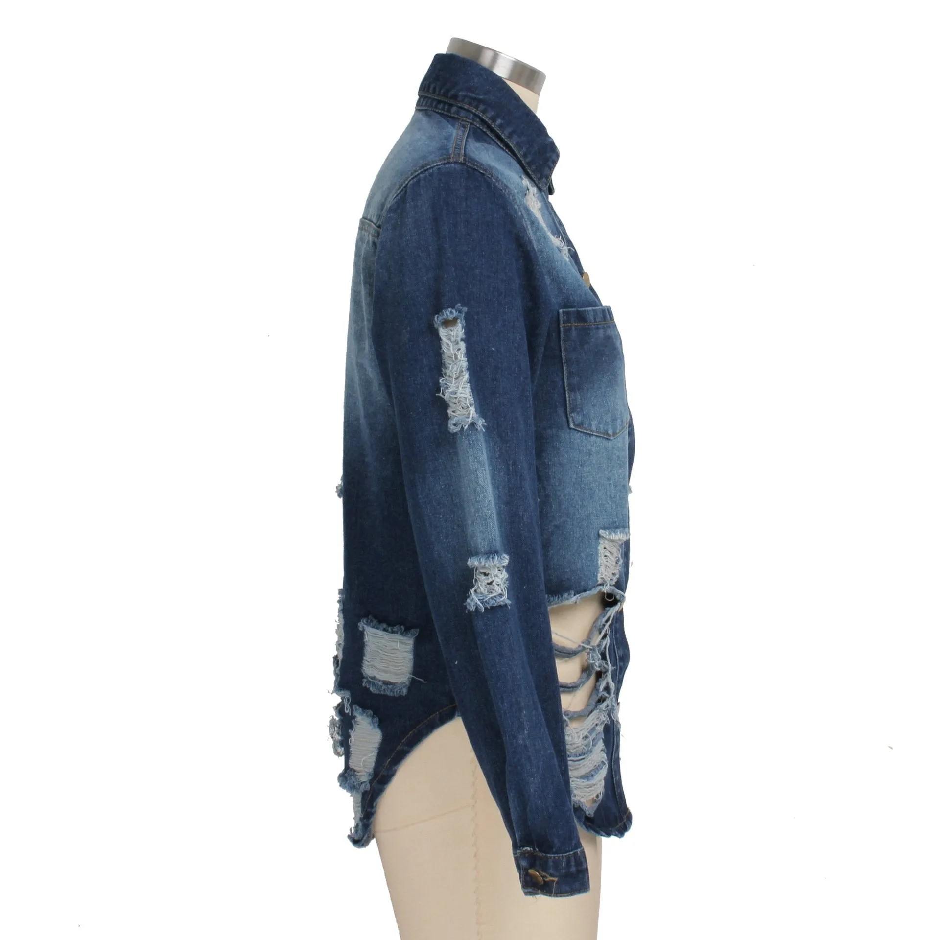 Women fashion turn-down collar hollow denim coats & jackets