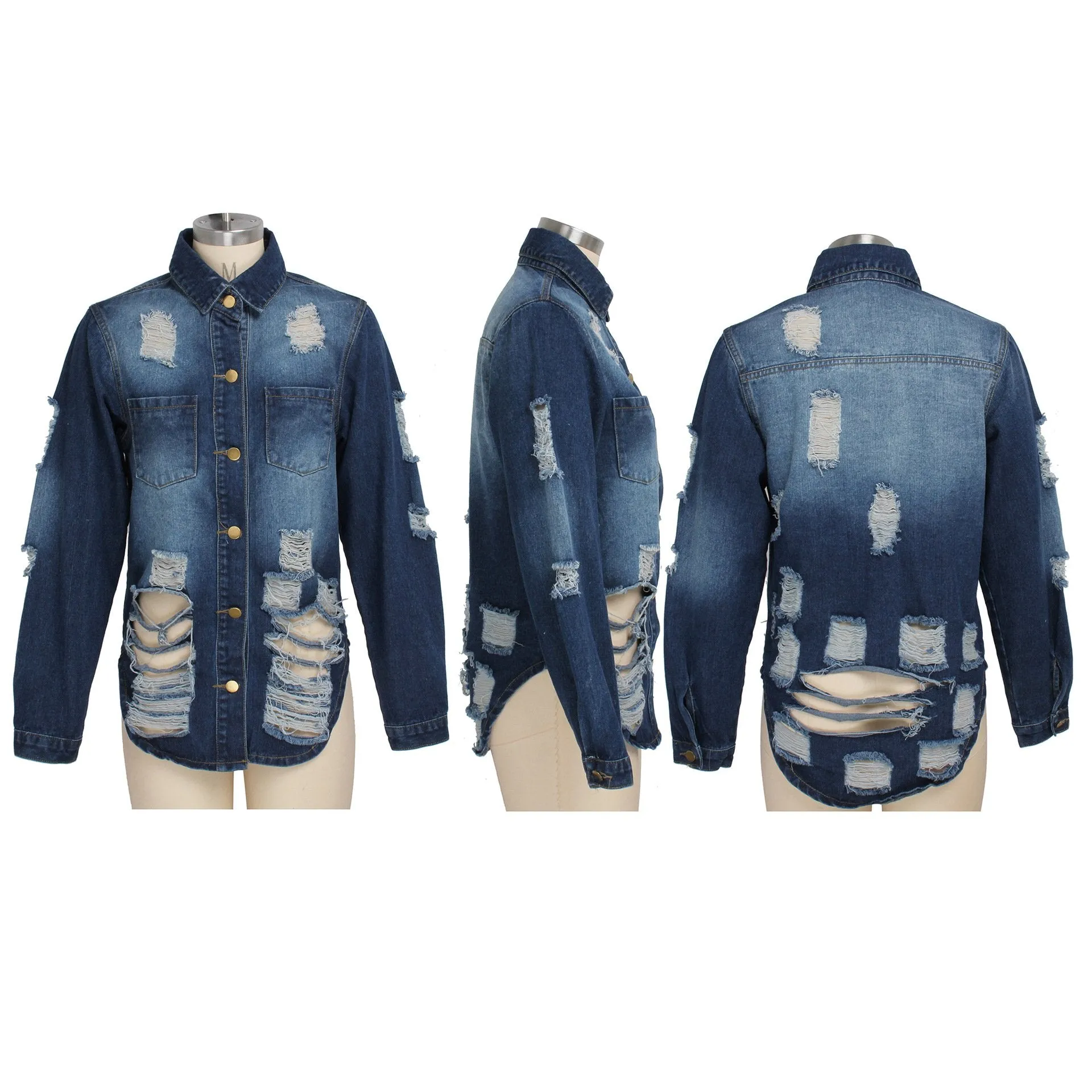 Women fashion turn-down collar hollow denim coats & jackets