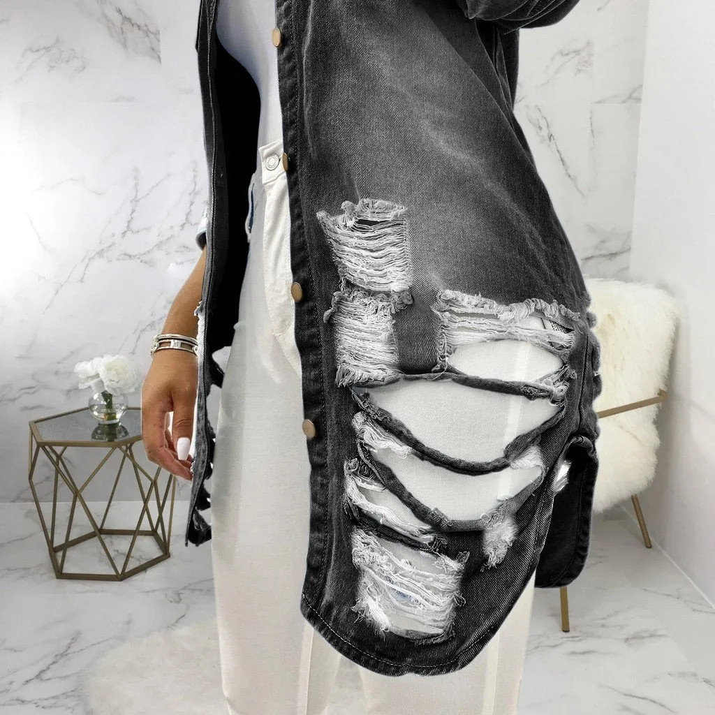 Women fashion turn-down collar hollow denim coats & jackets