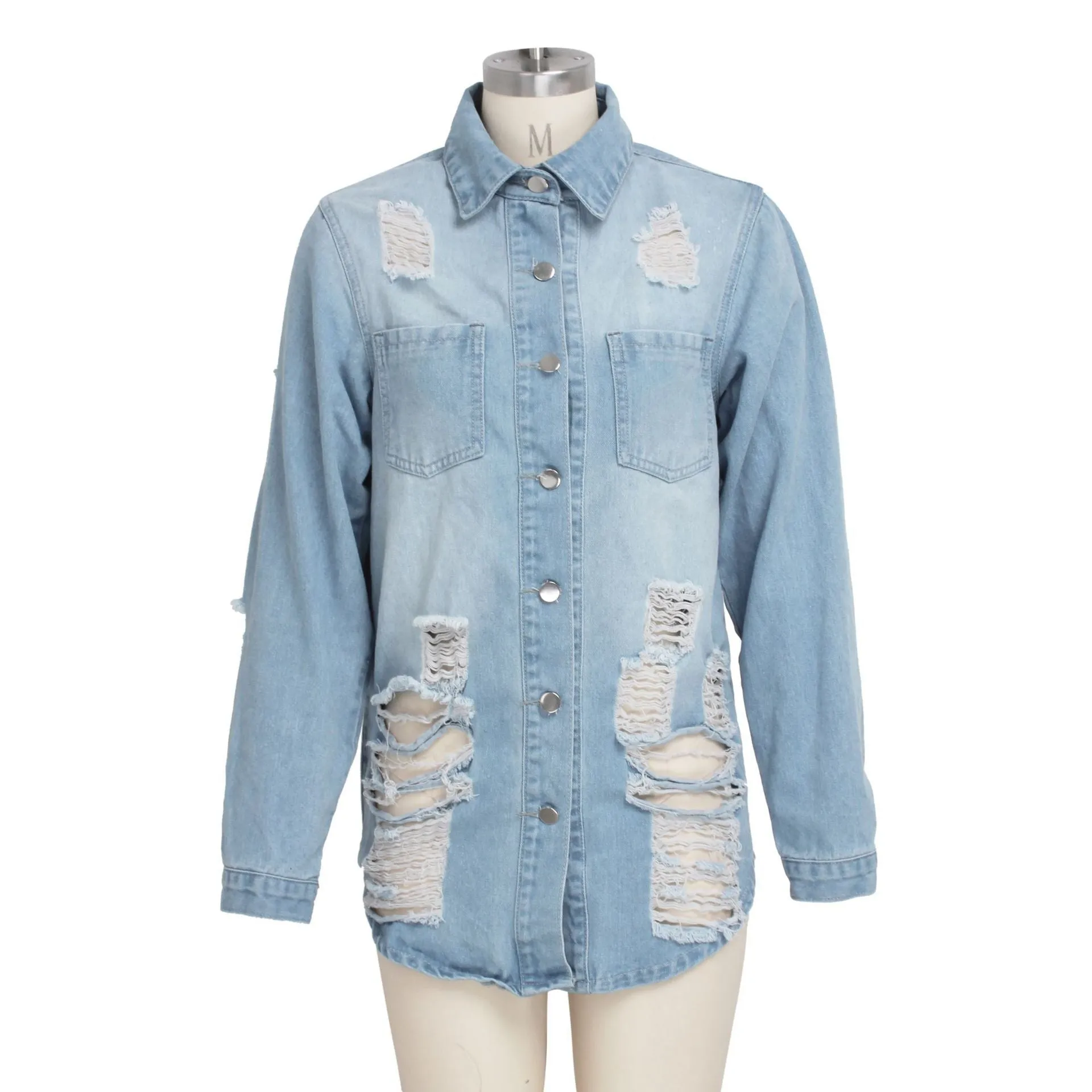 Women fashion turn-down collar hollow denim coats & jackets