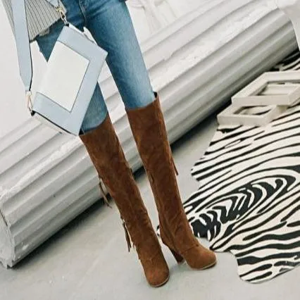 Women new fashion side zipper chunky heel knee high boots